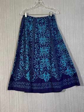 Soft Surroundings Embroidered Midi Skirt Purple Turquoise Womens Petite Medium